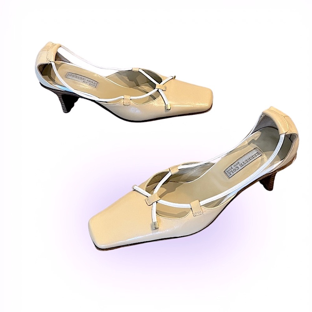 Kenneth Cole New York Cream and White Slingback Kitten Heels